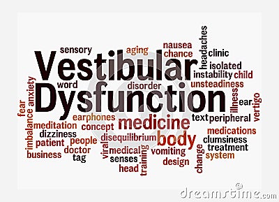 Word Cloud with VESTIBULAR DYSFUNCTION concept, isolated on a white background Stock Photo
