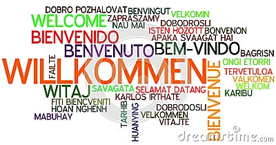 Word Cloud Willkommen Stock Photo