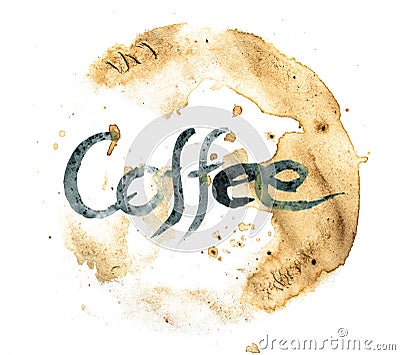 Word coffee with coffee stains Stock Photo