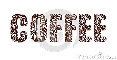 Word COFFEE. Decorative Font made of swirls and floral elements Vector Illustration