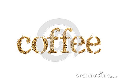 Word coffee with golden glitter isolated on white Stock Photo