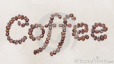 The word coffee is made of coffee beans.On a white background. copy space word coffee Editorial Stock Photo