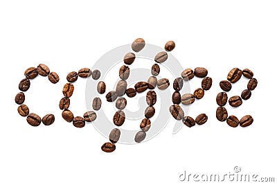 Word coffee made of roasted coffee beans. Food lettering Stock Photo