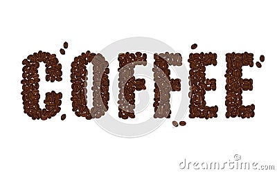 The word COFFEE written with Coffee Beans isolated on a white ba Vector Illustration