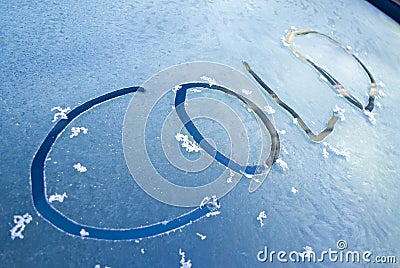 Word cold written on frosty windscreen Stock Photo