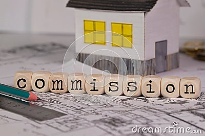 Word COMMISSION composed of wooden letters. Stock Photo
