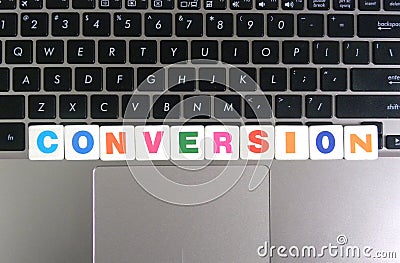 Word Conversion on keyboard background Stock Photo