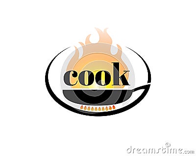 Word cook fire flame food restaurant chef logo 2 Vector Illustration