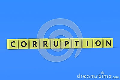 Word corruption on yellow cubes on blue background Stock Photo