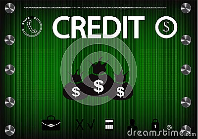 Word `credit` on a green background Vector Illustration