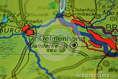 The word Delmenhorst, near Bremen, onhe map Stock Photo
