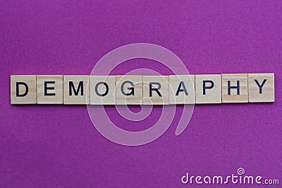 Word demography from small gray wooden letters Stock Photo