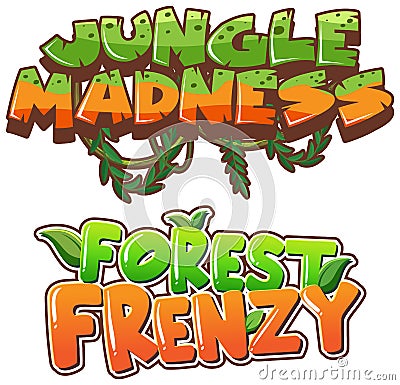 Word design for jungle madness and forest frenzy Vector Illustration