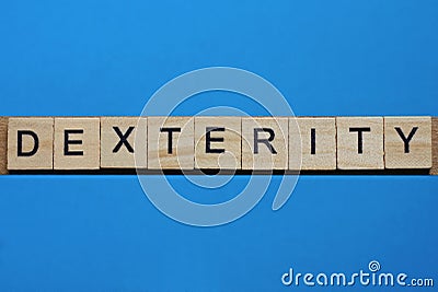 Word dexterity made from wooden gray letters Stock Photo