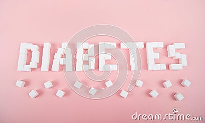 Word DIABETES spelled out with sugar cubes Stock Photo