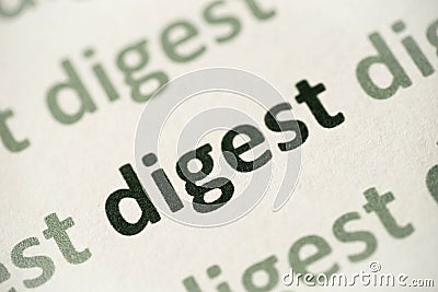 Word digest printed on paper macro Stock Photo