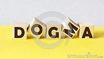 Word DOGMA made from building on light background Stock Photo
