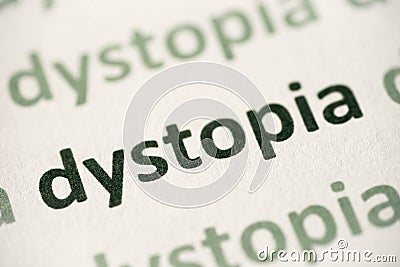 Word dystopia printed on paper macro Stock Photo