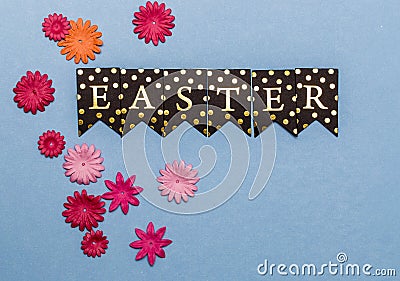 Easter background with copy space on blue paper Stock Photo