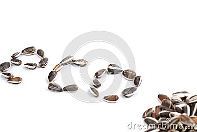 Word eco in sunflower seed on white background Stock Photo