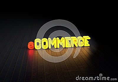 Word ecommerce on a reflecting black surface with light on it Stock Photo