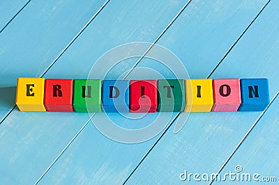 Word Erudition on children's colourful cubes or Stock Photo