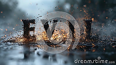 The word evil is spelled out in the middle of a pool, AI Stock Photo