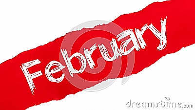 The word February appearing behind red torn paper Stock Photo