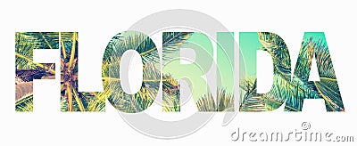 Word Florida with palm trees on white Stock Photo