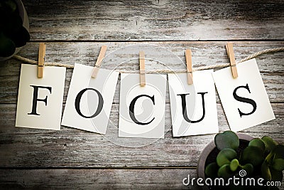 The Word FOCUS Concept Printed on Cards Stock Photo