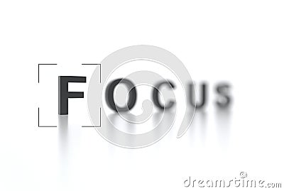 The word FOCUS with focus in the foreground and a blurred background. Interface viewfinder. Video camera focusing screen. Camera Cartoon Illustration
