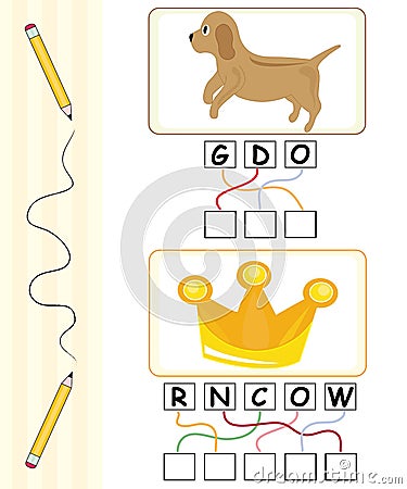 Word game for kids - dog & crown Stock Photo