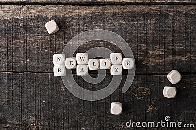 Word game of words Realize and New life Stock Photo