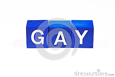 The word `gay` spelled out in clear blue characters Stock Photo