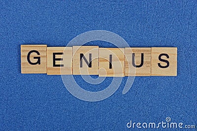 Word genius from brown wooden letters Stock Photo