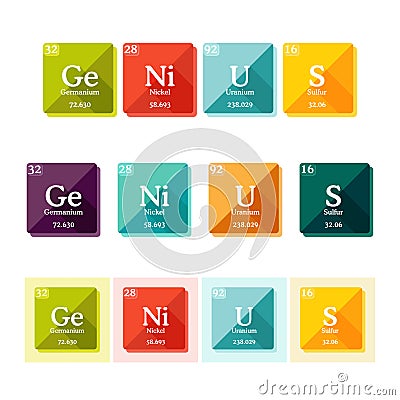 Word Genius formed of the elements of periodic table. Vector Illustration