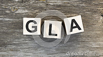 The word GLA which is made from wooden cubes. Stock Photo