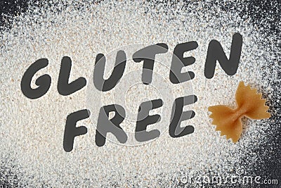 Word Gluten free written in wheat flour Stock Photo