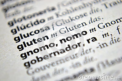 Word gluten spanish german dictionary Stock Photo