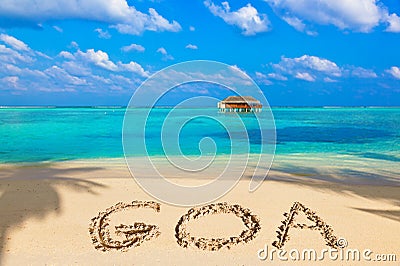 Word Goa on beach Stock Photo