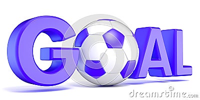 Word GOAL with the football, soccer ball. Blue color. 3D Cartoon Illustration