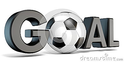Word GOAL with the football, soccer ball. 3D Cartoon Illustration