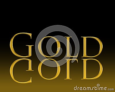 The word gold is written in gold letters on a black background Stock Photo