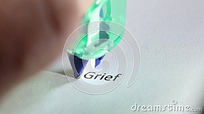The word grief. The end of grieving and sadness Stock Photo