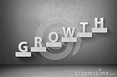 Word Growth on staircase on grey background Stock Photo