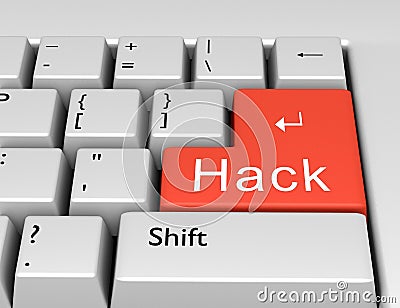 Word Hack is written on a computer keyboard. Conceptual image on a computer key Enter Stock Photo