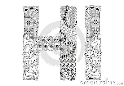 Word HI for coloring. Vector decorative zentangle object Vector Illustration