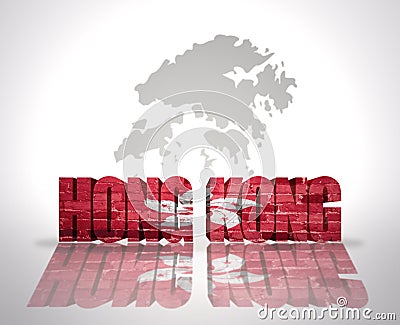 Word Hong Kong on a map background Stock Photo