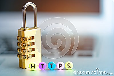 Word HTTPS on computer. Stock Photo
