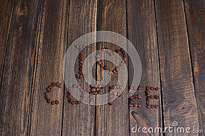 word & x22;I love coffee& x22; made from coffee beans Stock Photo